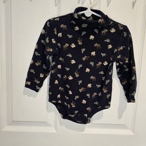 Kid connection 24 months turtleneck onsie navy blue with bear moose and fish